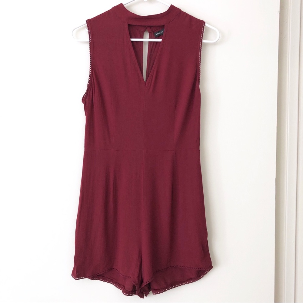 Kendall & Kylie Mock Neck Cutout Romper Burgundy S